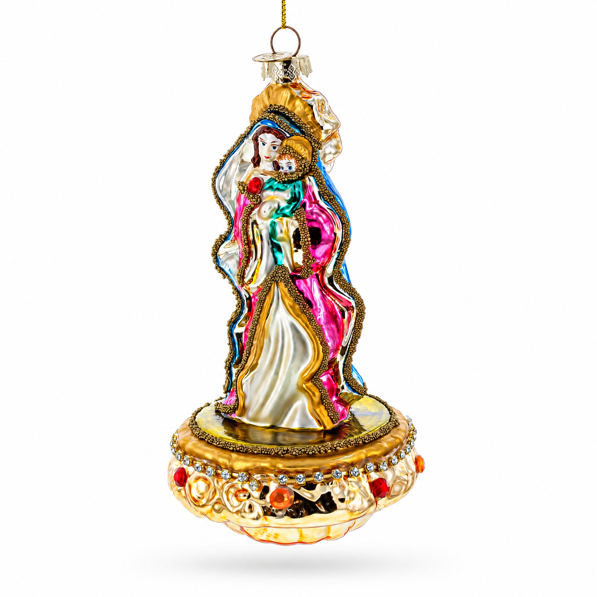 Reverent Virgin Mary with Baby Jesus Glass Christmas Ornament