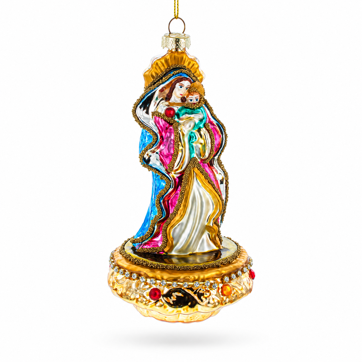 Reverent Virgin Mary with Baby Jesus Glass Christmas Ornament