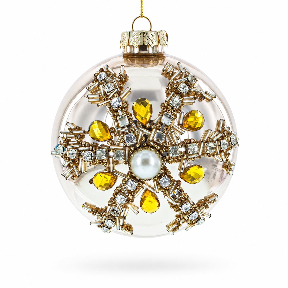Dazzling Jeweled Star Glass Ball Christmas Ornament