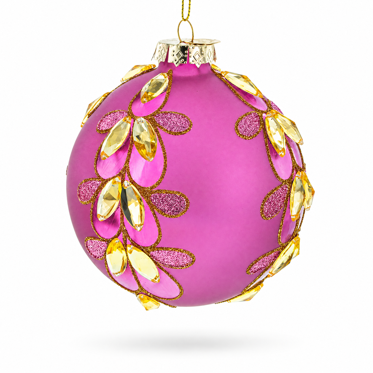 Enchanting Jeweled Pink Glass Ball Christmas Ornament