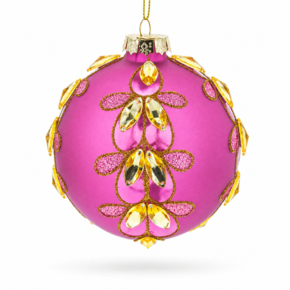 Enchanting Jeweled Pink Glass Ball Christmas Ornament