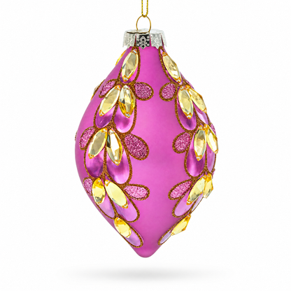 Radiant Pink Jeweled Glass Rhombus Finial Glass Christmas Ornament