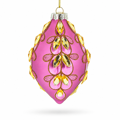 Radiant Pink Jeweled Glass Rhombus Finial Glass Christmas Ornament