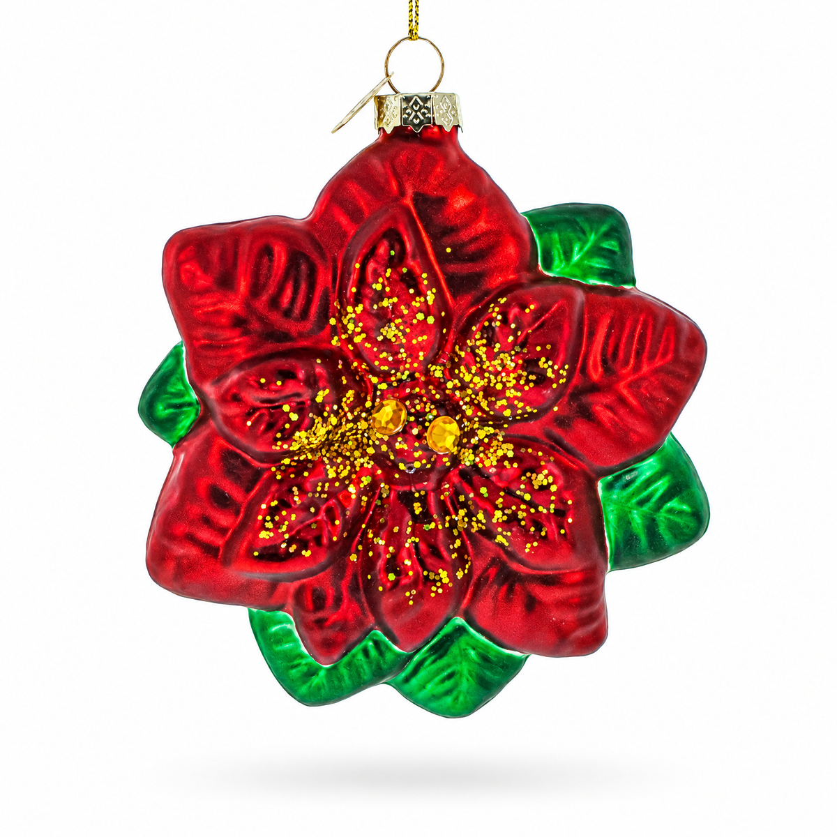Exquisite Poinsettia Flower Glass Christmas Ornament