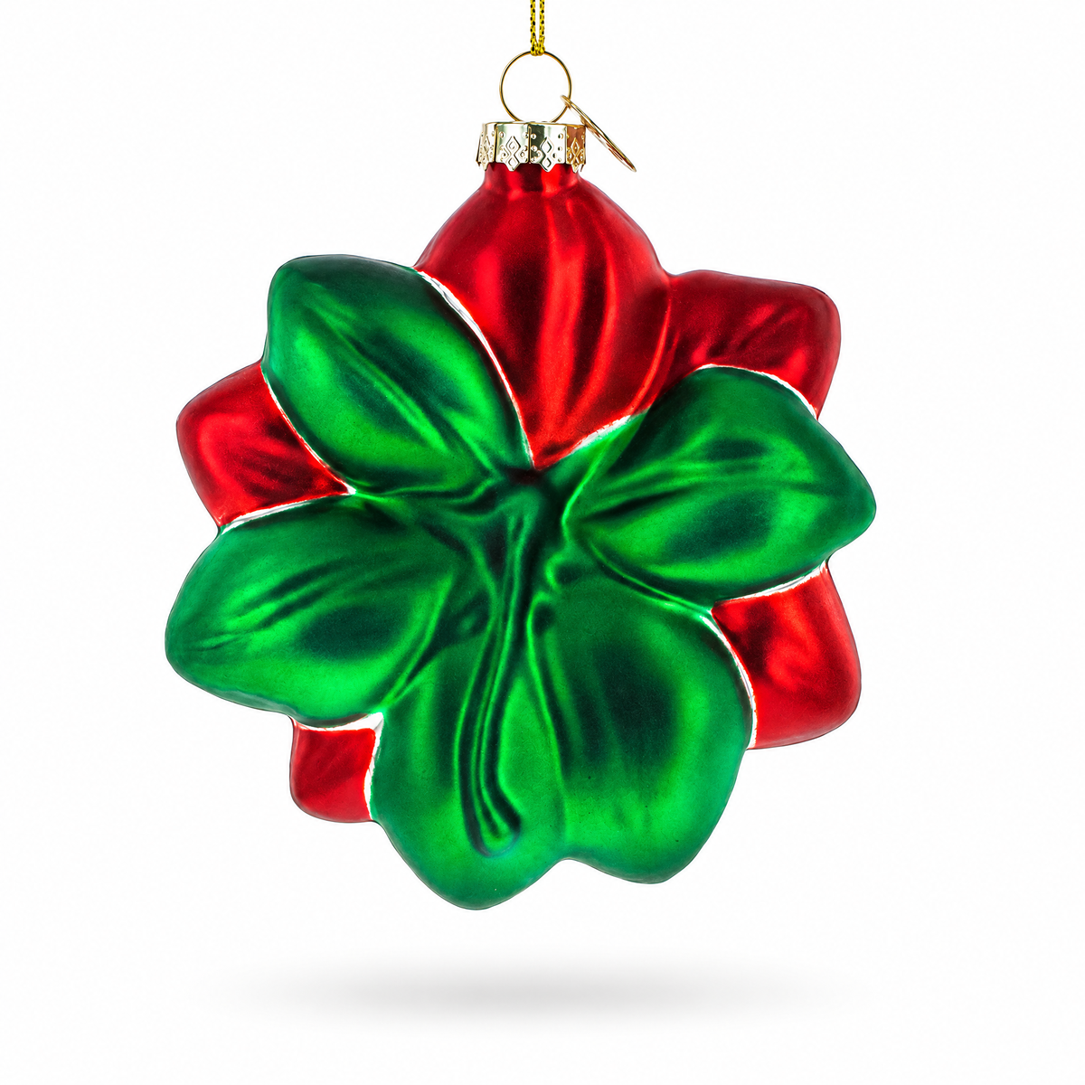 Exquisite Poinsettia Flower Glass Christmas Ornament