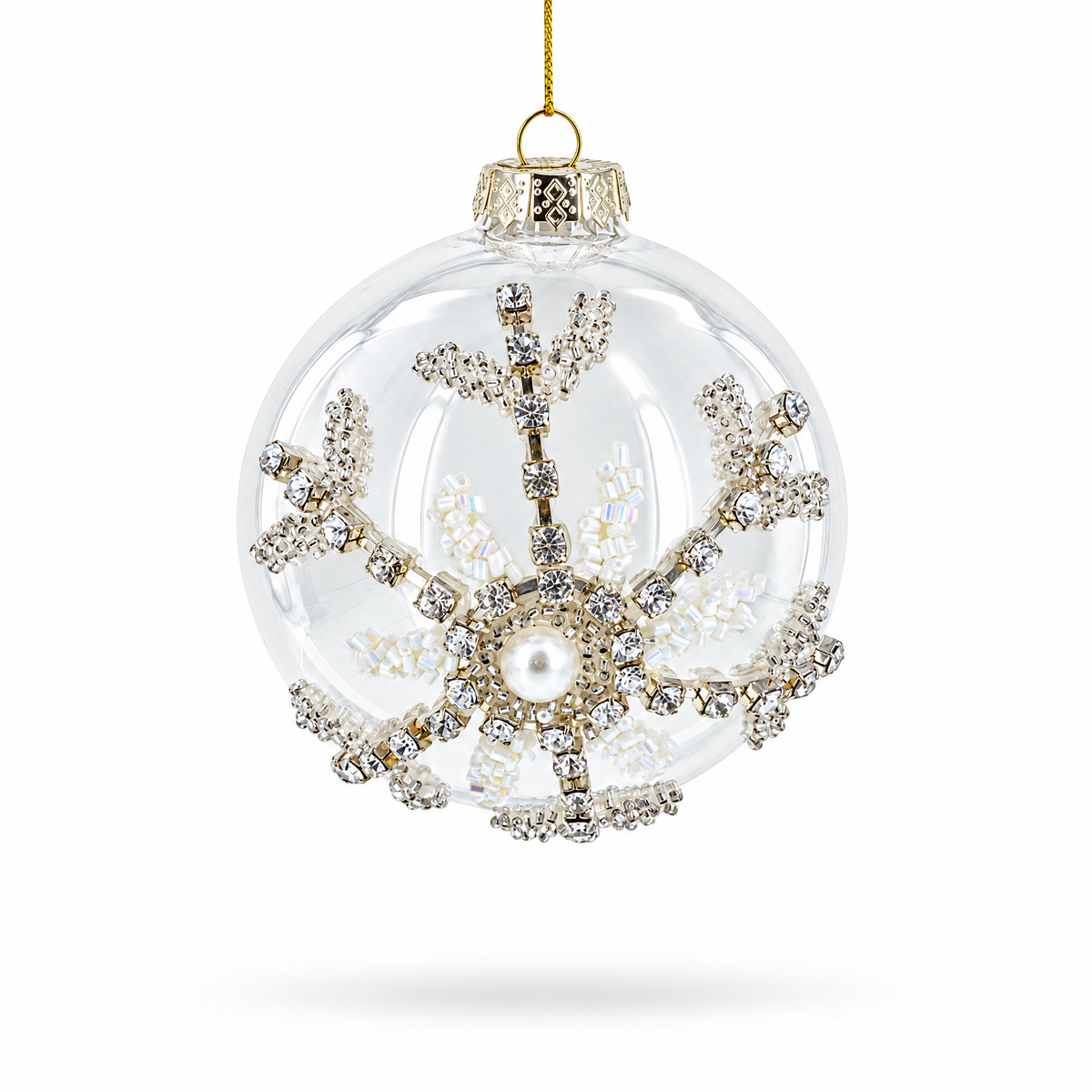 Silver Glitter Snowflake Glass Ball Christmas Ornament