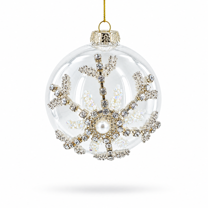 Silver Glitter Snowflake Glass Ball Christmas Ornament