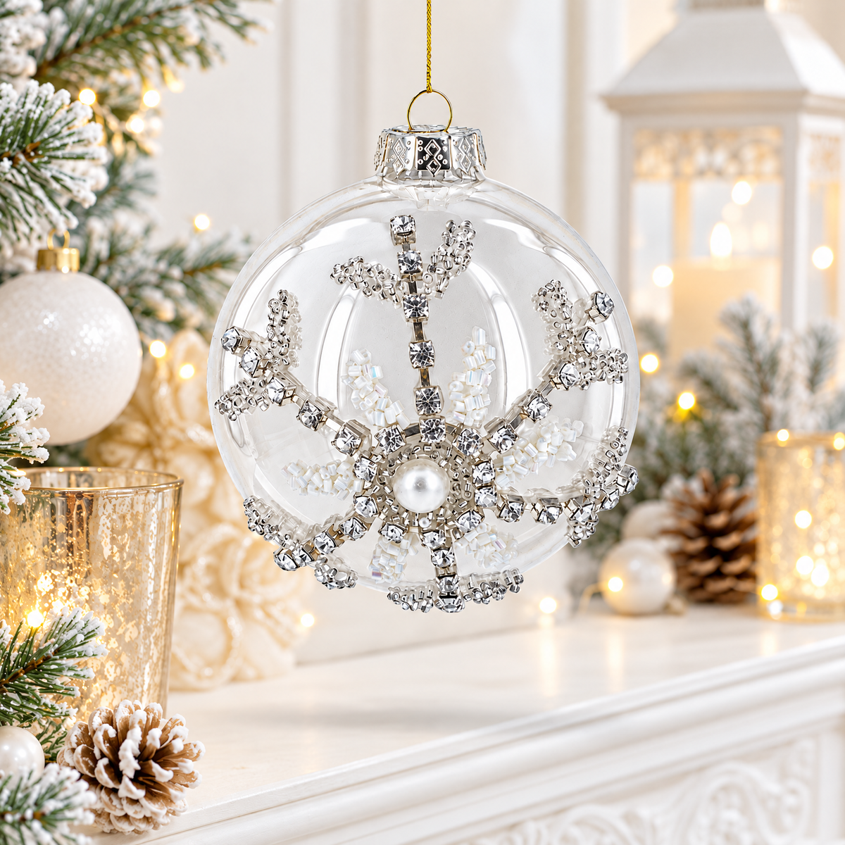 Silver Glitter Snowflake Glass Ball Christmas Ornament