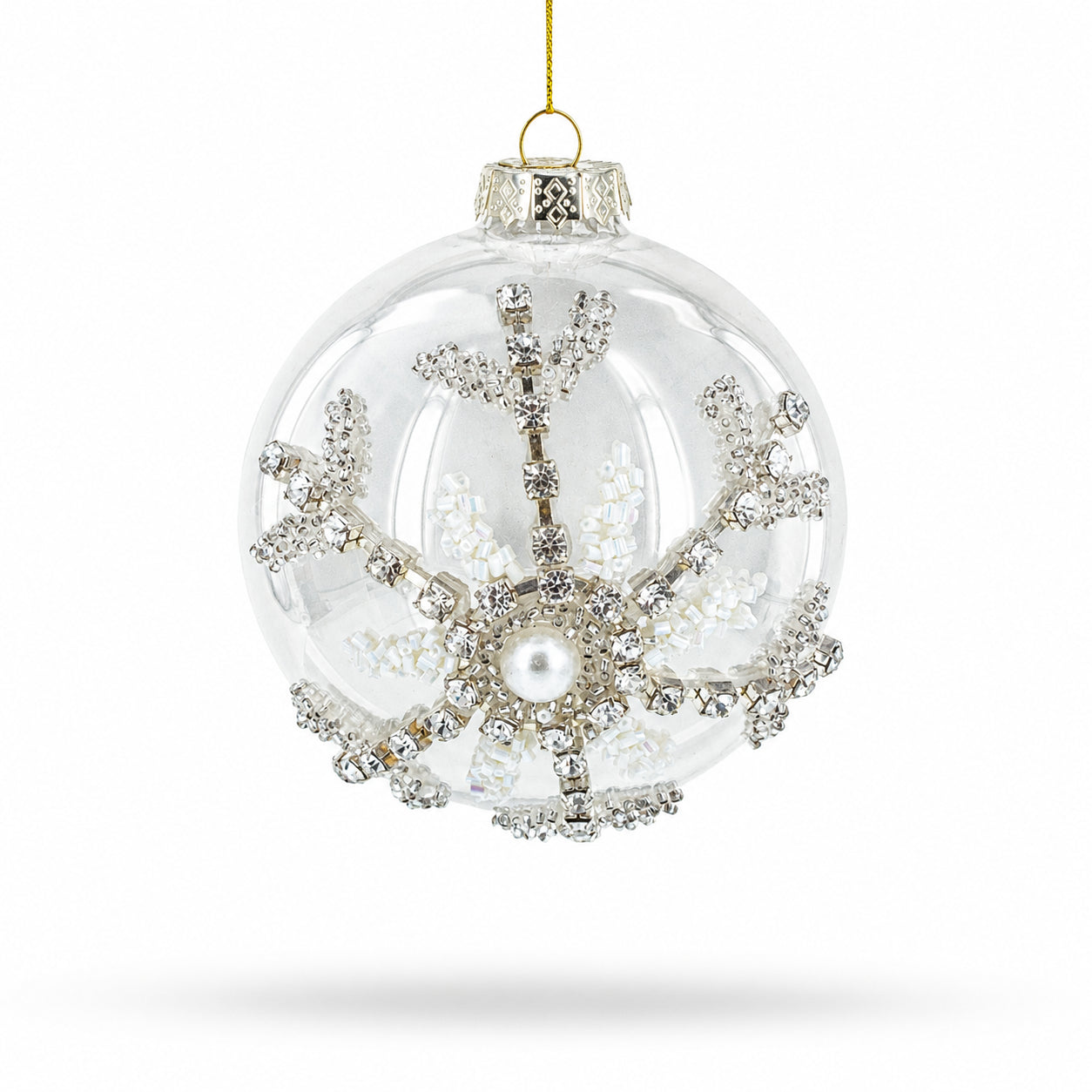 Silver Glitter Snowflake Glass Ball Christmas Ornament