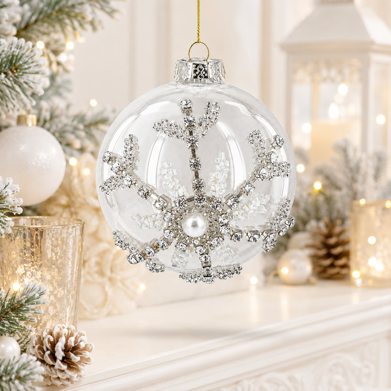 Silver Glitter Snowflake Glass Ball Christmas Ornament