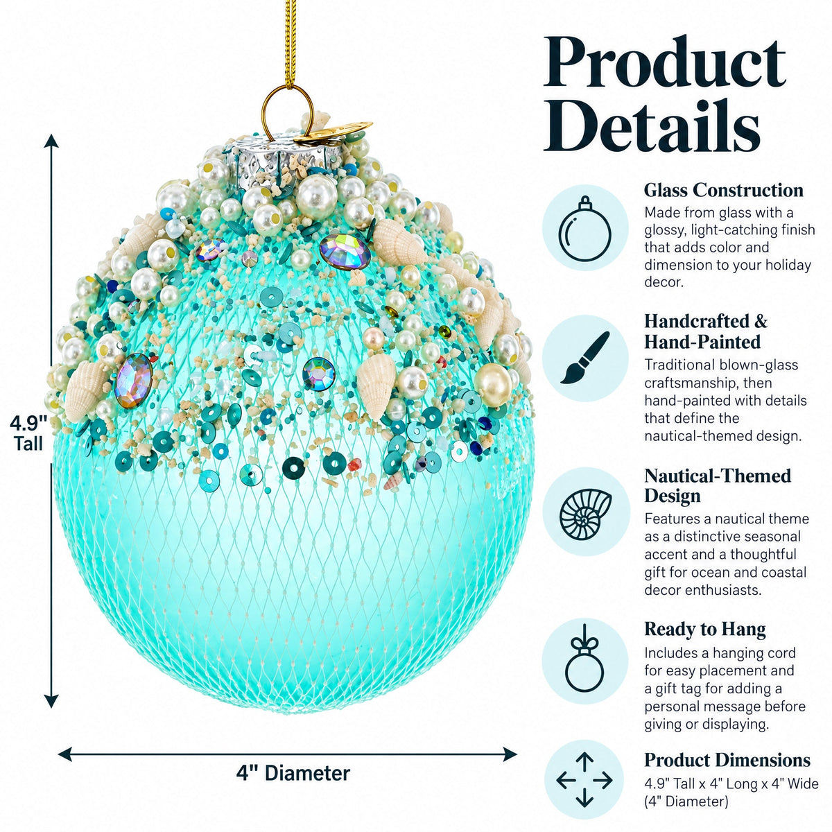 Nautical-Themed Glass Christmas Ornament