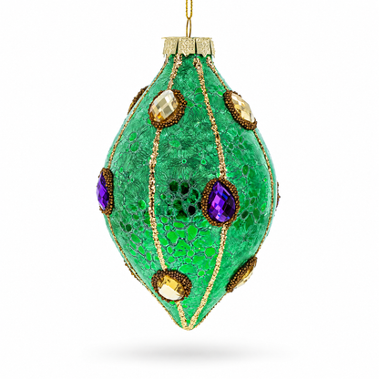 Jeweled Green Rhombus -Glass Christmas Ornament