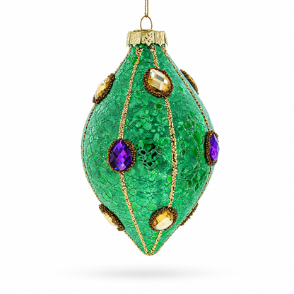Jeweled Green Rhombus -Glass Christmas Ornament