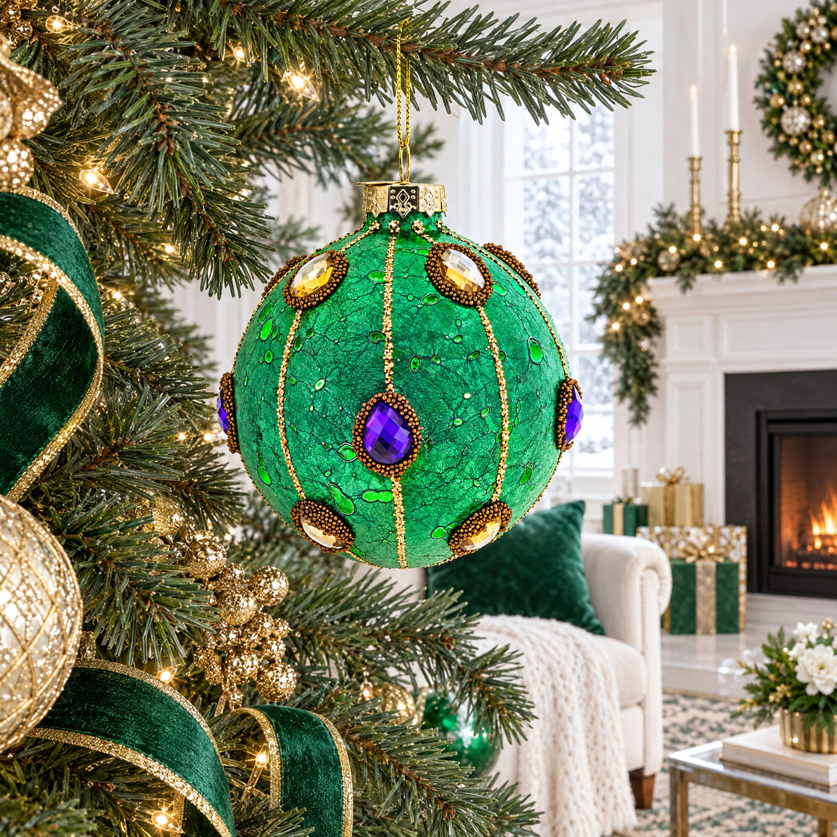 Jeweled Ball Glass Christmas Ornament