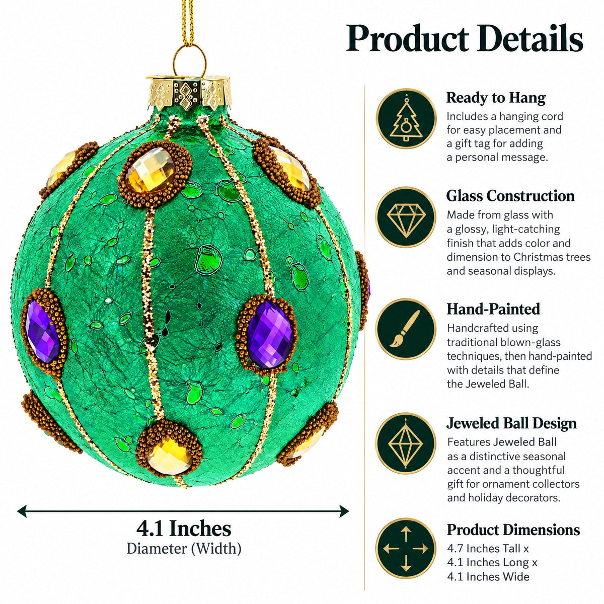 Jeweled Ball Glass Christmas Ornament