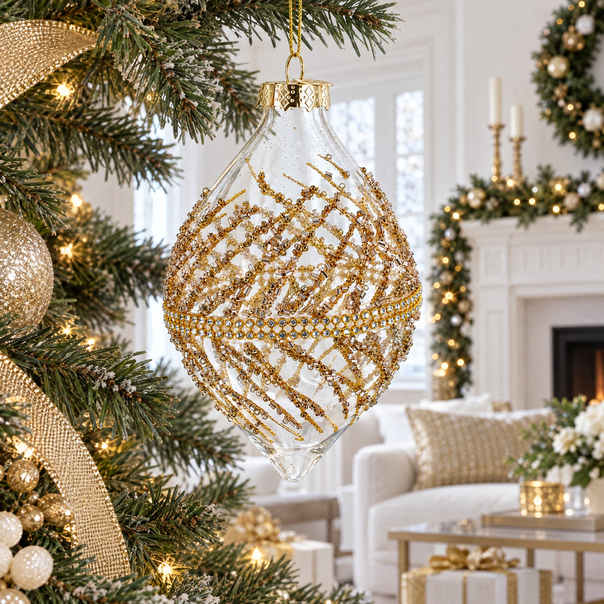 Golden Glitters on Clear Glass Radiant Glass Christmas Ornament