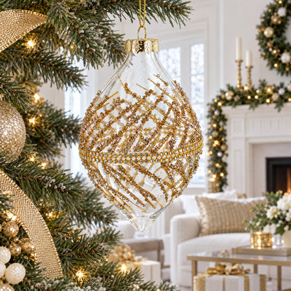 Golden Glitters on Clear Glass Radiant Glass Christmas Ornament