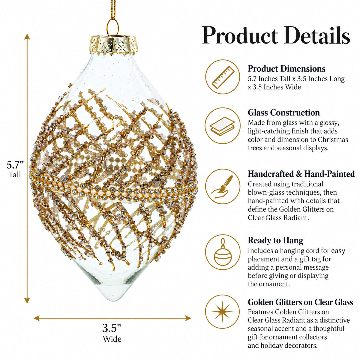 Golden Glitters on Clear Glass Radiant Glass Christmas Ornament