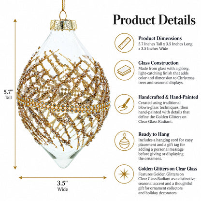 Golden Glitters on Clear Glass Radiant Glass Christmas Ornament