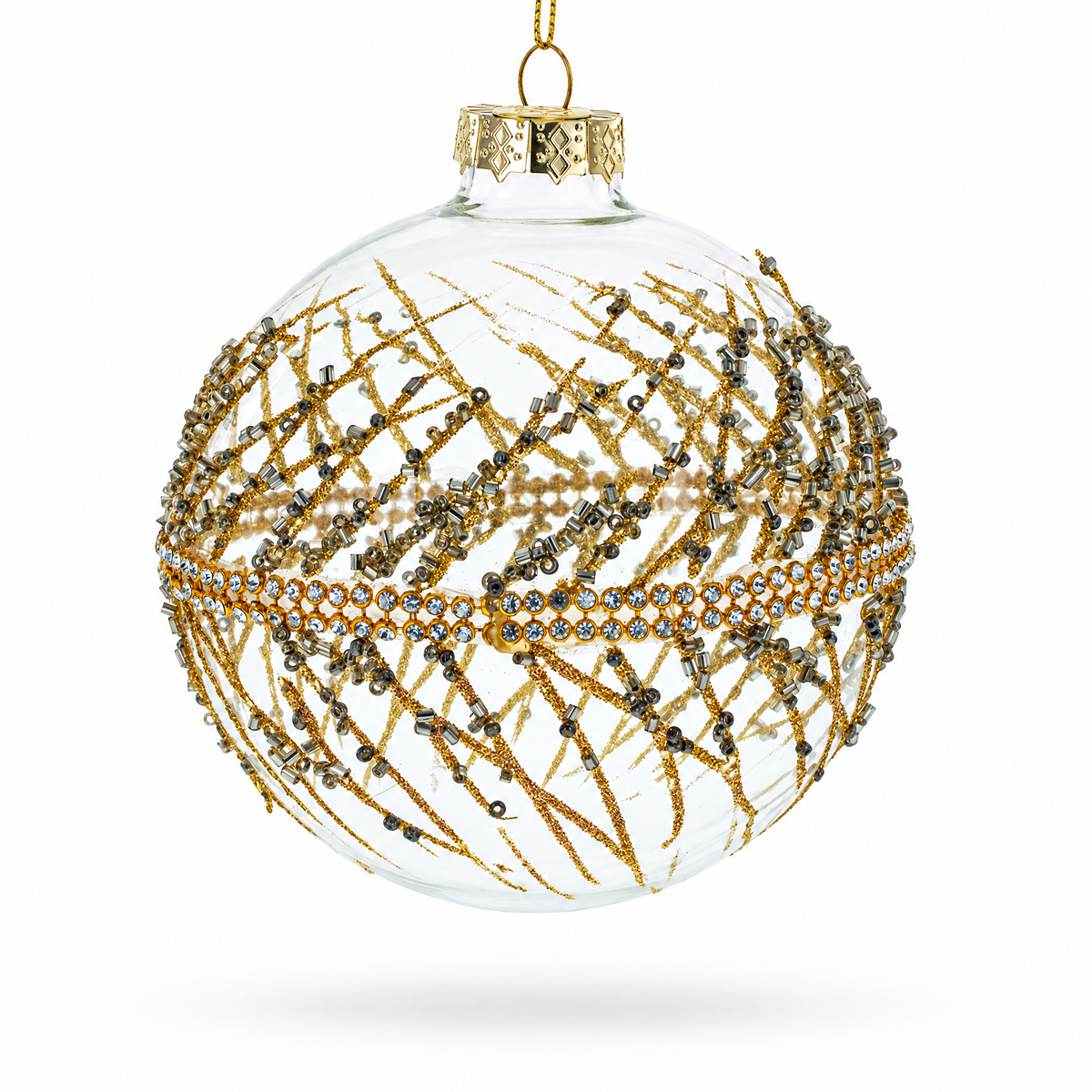 Golden Glitters on Clear Glass Ball Glass Christmas Ornament