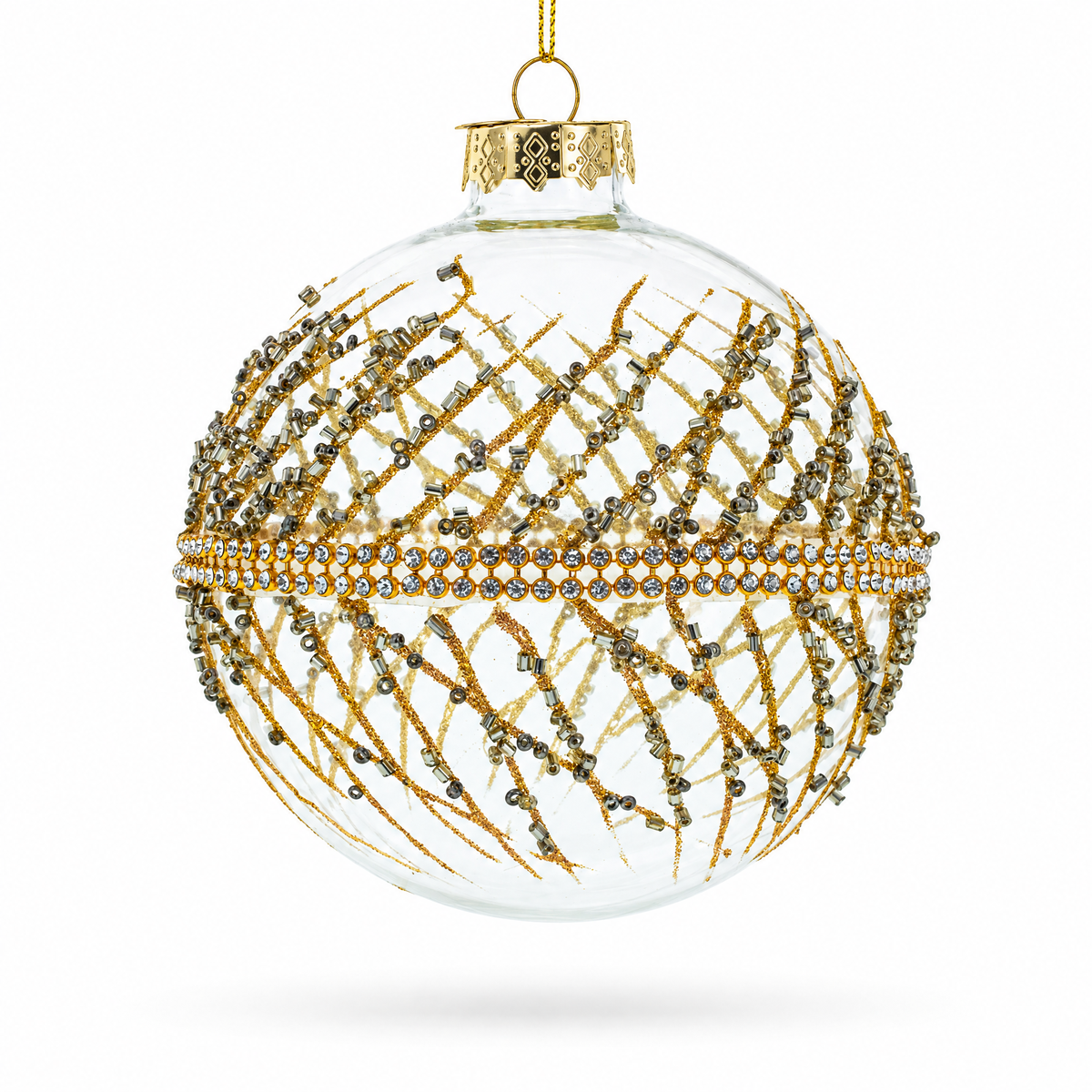 Golden Glitters on Clear Glass Ball Glass Christmas Ornament