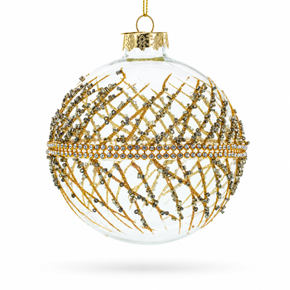 Golden Glitters on Clear Glass Ball Glass Christmas Ornament