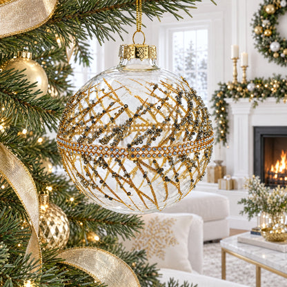 Golden Glitters on Clear Glass Ball Glass Christmas Ornament