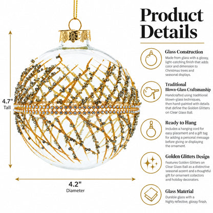 Golden Glitters on Clear Glass Ball Glass Christmas Ornament