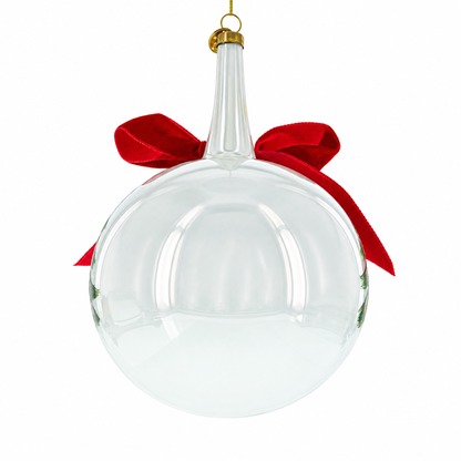 Large Santa, Tree, and Red Bow Glass Ball Christmas Ornament 7 Inches