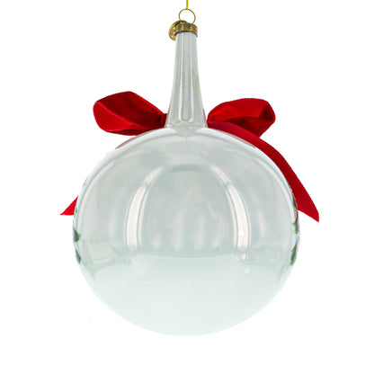 Large Santa with Christmas Tree with Red Bow Glass Ball Christmas Ornament 7 Inches