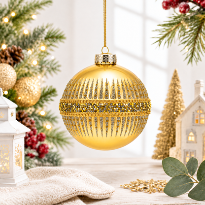 Glittering Gold Glass Christmas Ornament