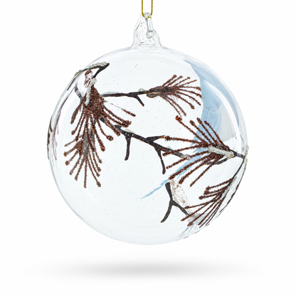 Bluebird In Frosted Forest Scene Glass Ball Christmas Ornament