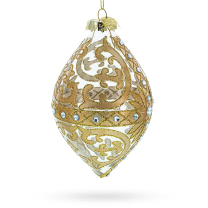 Gold Scroll with Jewel Accents Elegant Rhombus Finial Glass Christmas Ornament