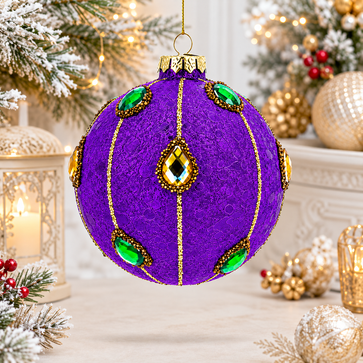 Jeweled-Accent Purple Ball Glass Ball Christmas Ornament