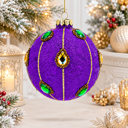 Jeweled-Accent Purple Ball Glass Ball Christmas Ornament