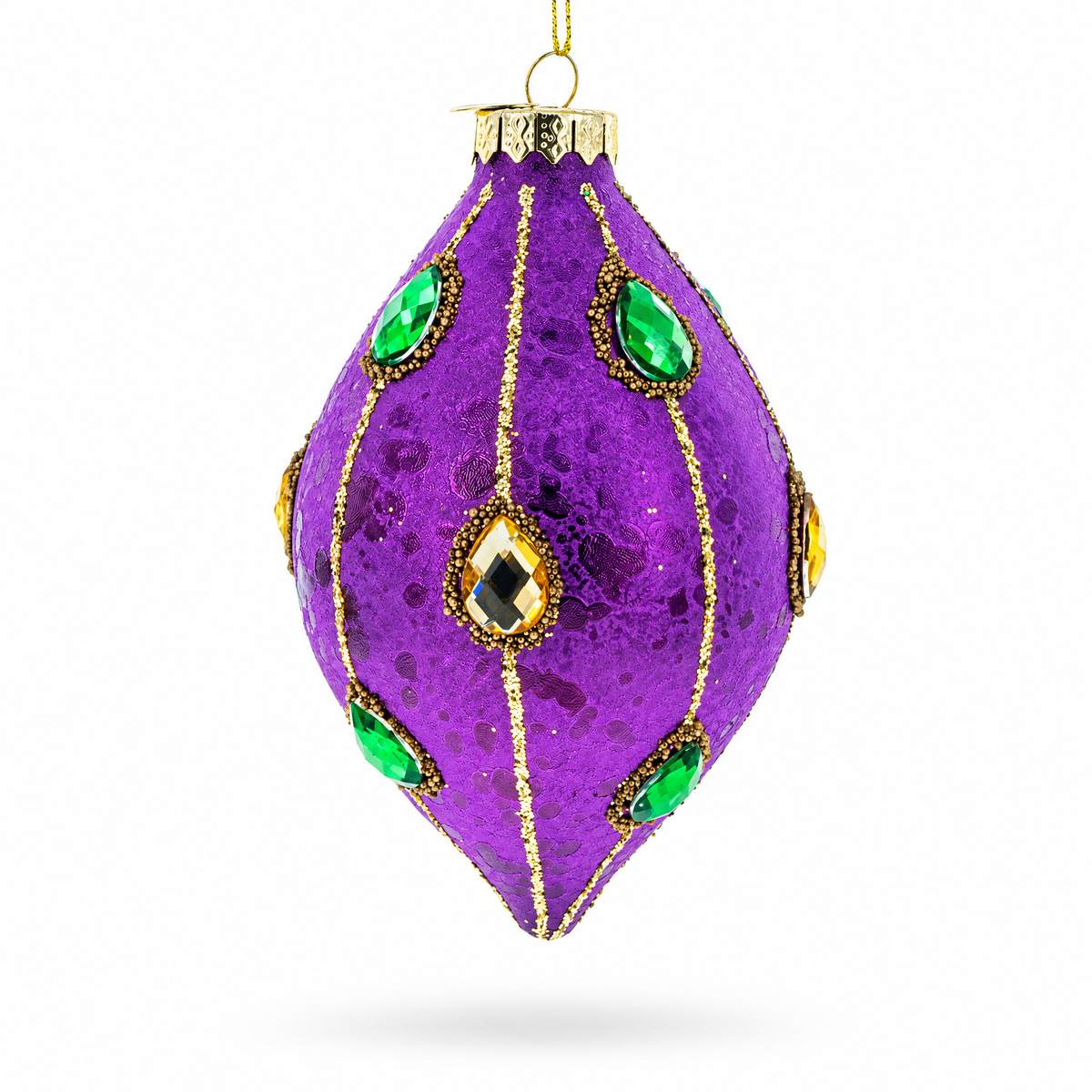 Jeweled-Accent Purple Rhombus Finial Glass Christmas Ornament