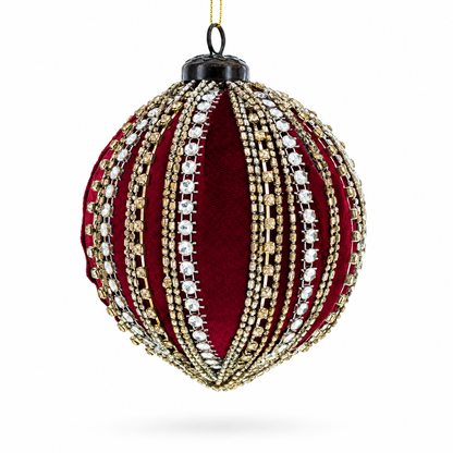 Sparkling Rhinestones on Red Glass Ball Christmas Ornament