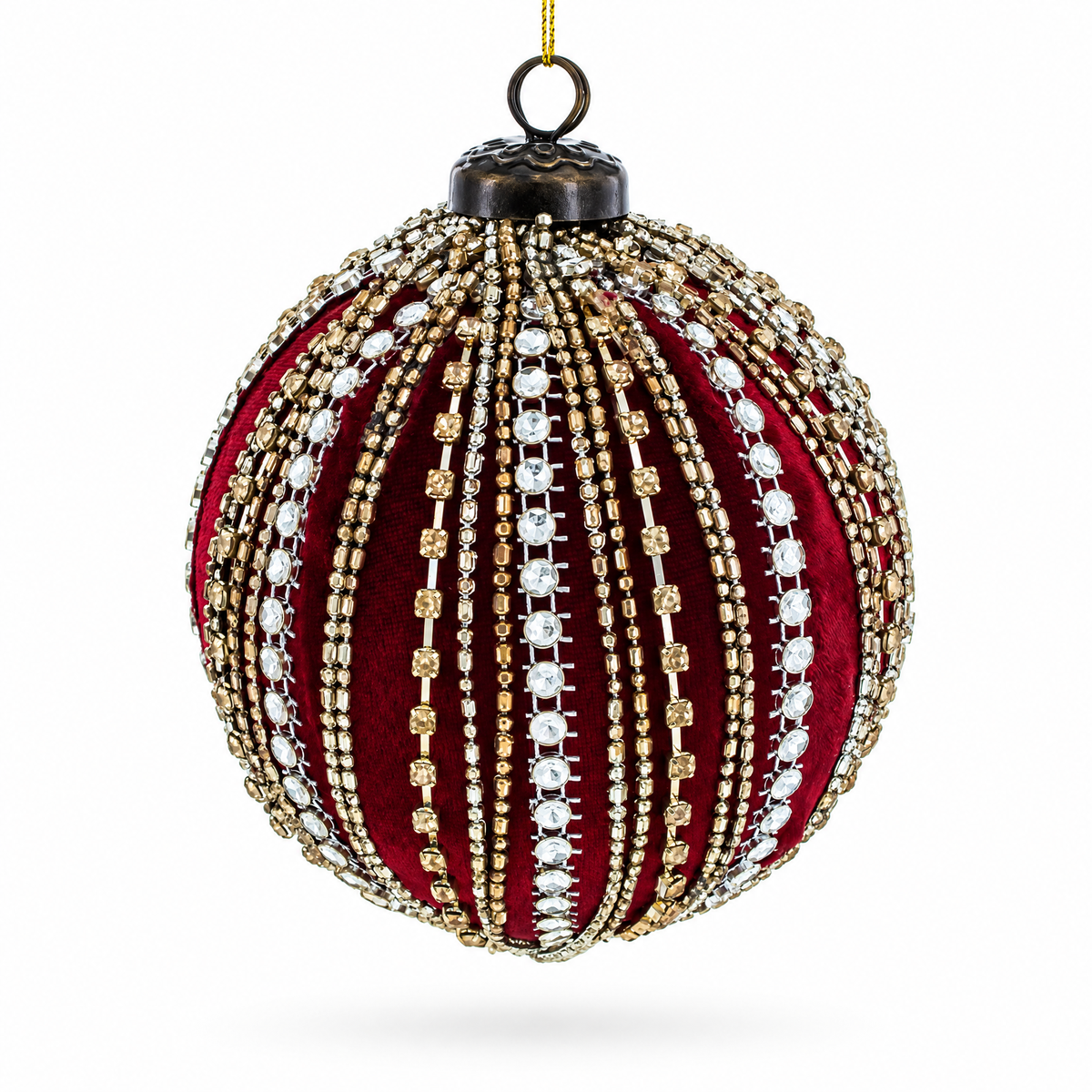 Sparkling Rhinestones on Red Glass Ball Christmas Ornament