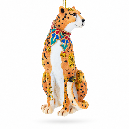 Regal Cheetah Glass Christmas Ornament