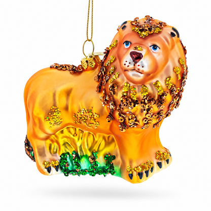 Glittered Lion Glass Christmas Ornament