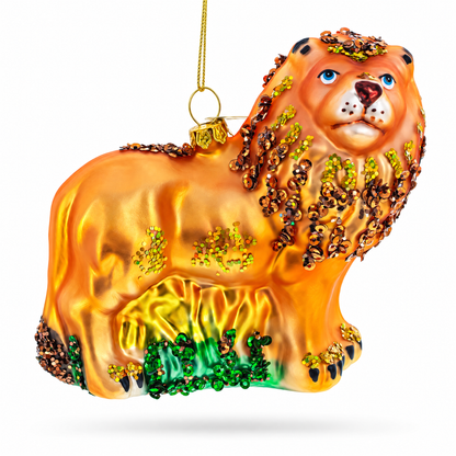Glittered Lion Glass Christmas Ornament