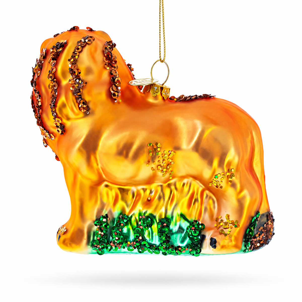 Glittered Lion Glass Christmas Ornament