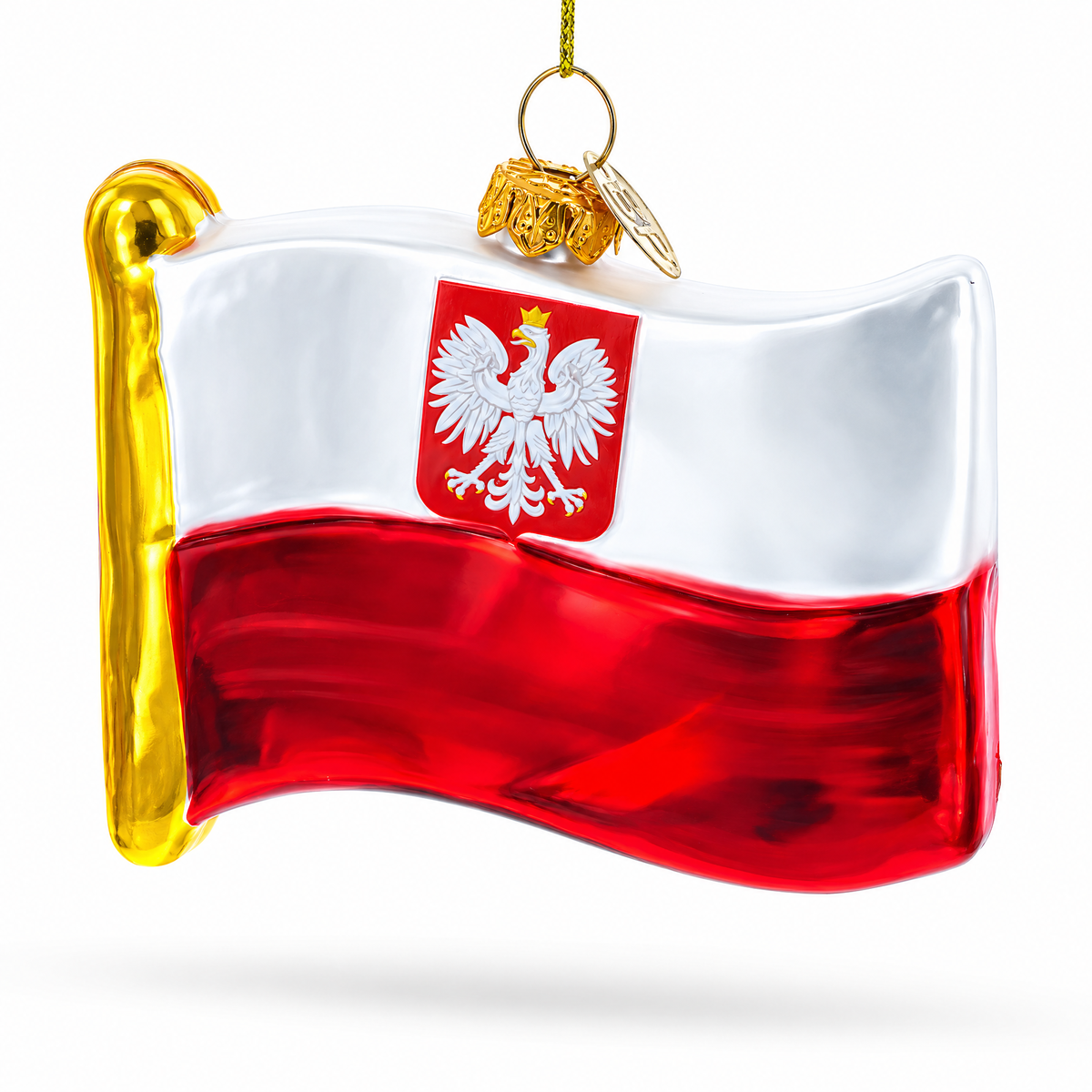 Waving Flag of Poland Glass Christmas Ornament