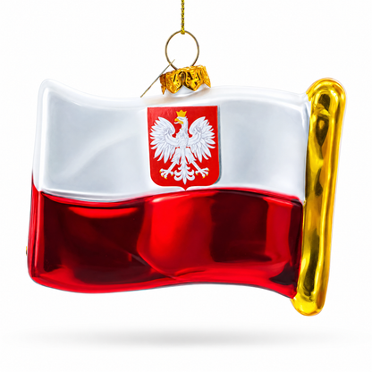 Waving Flag of Poland Glass Christmas Ornament
