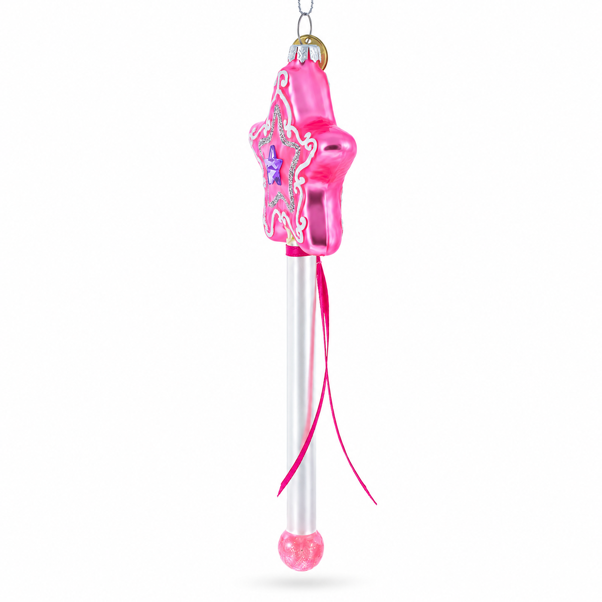 Magical Pink Star Wand Glass Christmas Ornament
