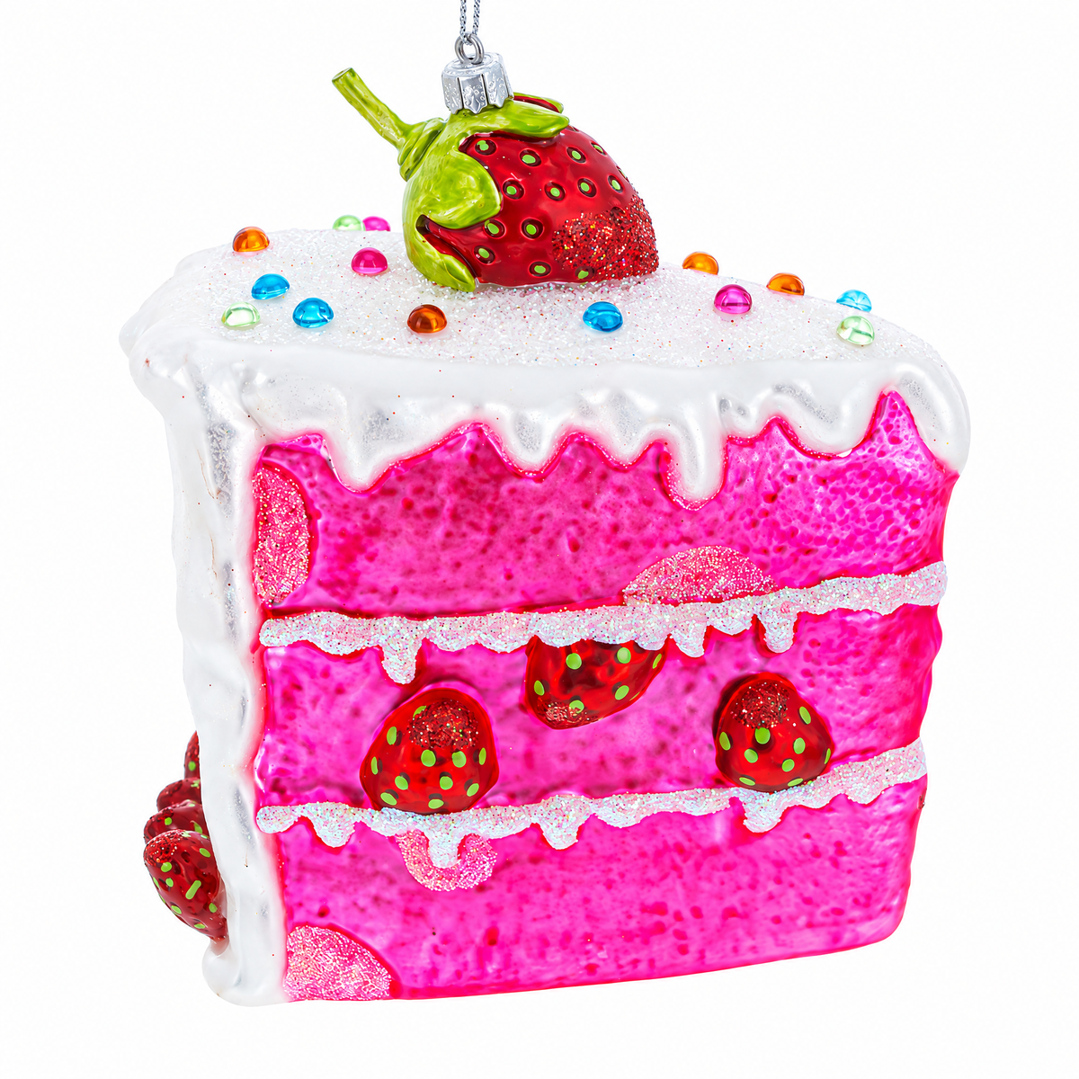 Piece of Strawberry Cake Glass Christmas Ornament