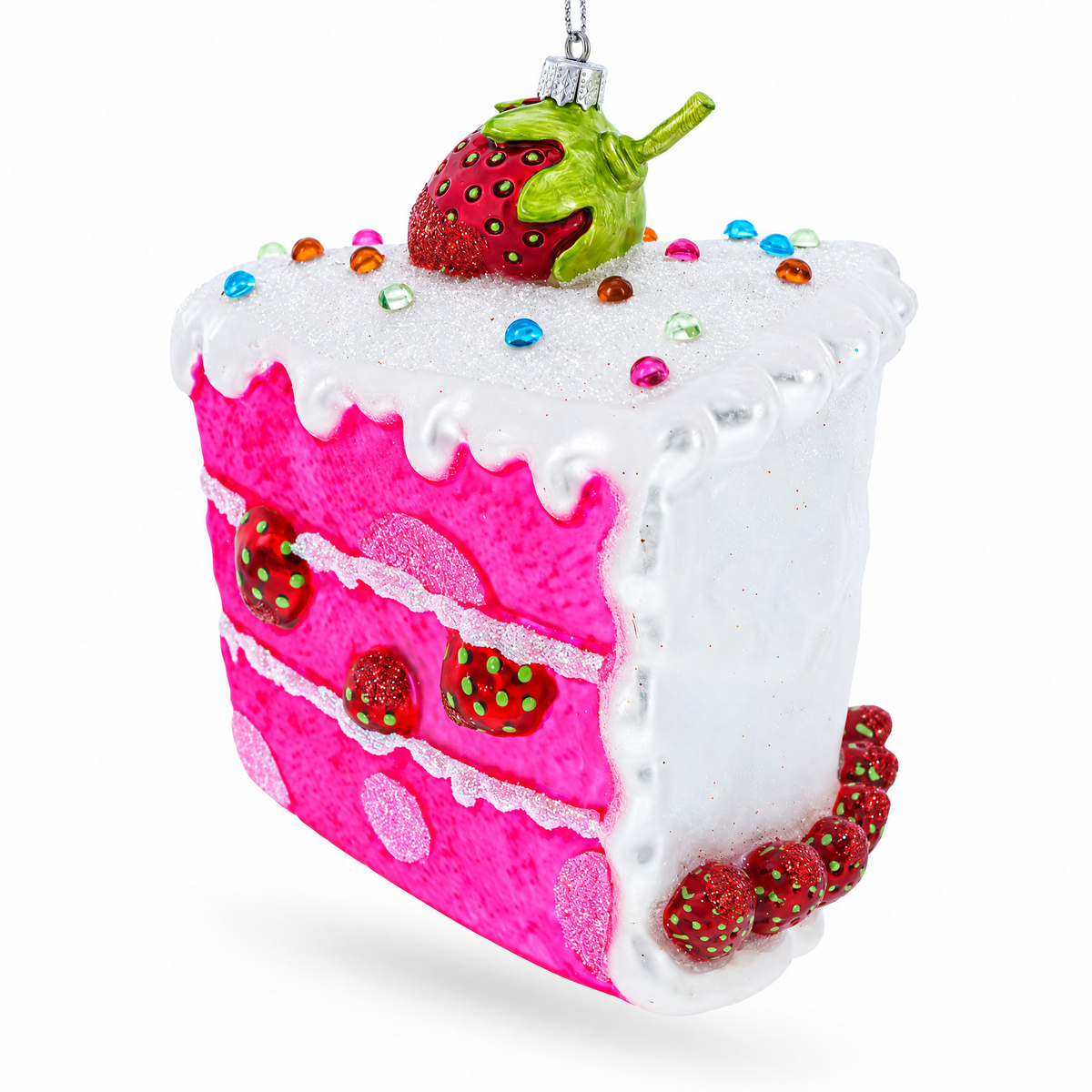 Piece of Strawberry Cake Glass Christmas Ornament