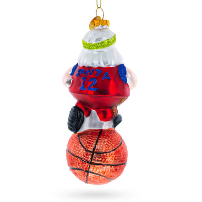 Santa the Basketball Player Glass Christmas Ornament