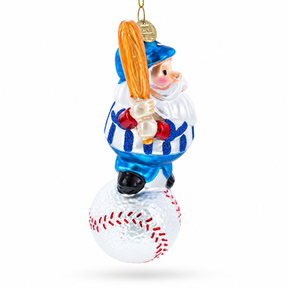 Santa the Baseball Player Glass Christmas Ornament