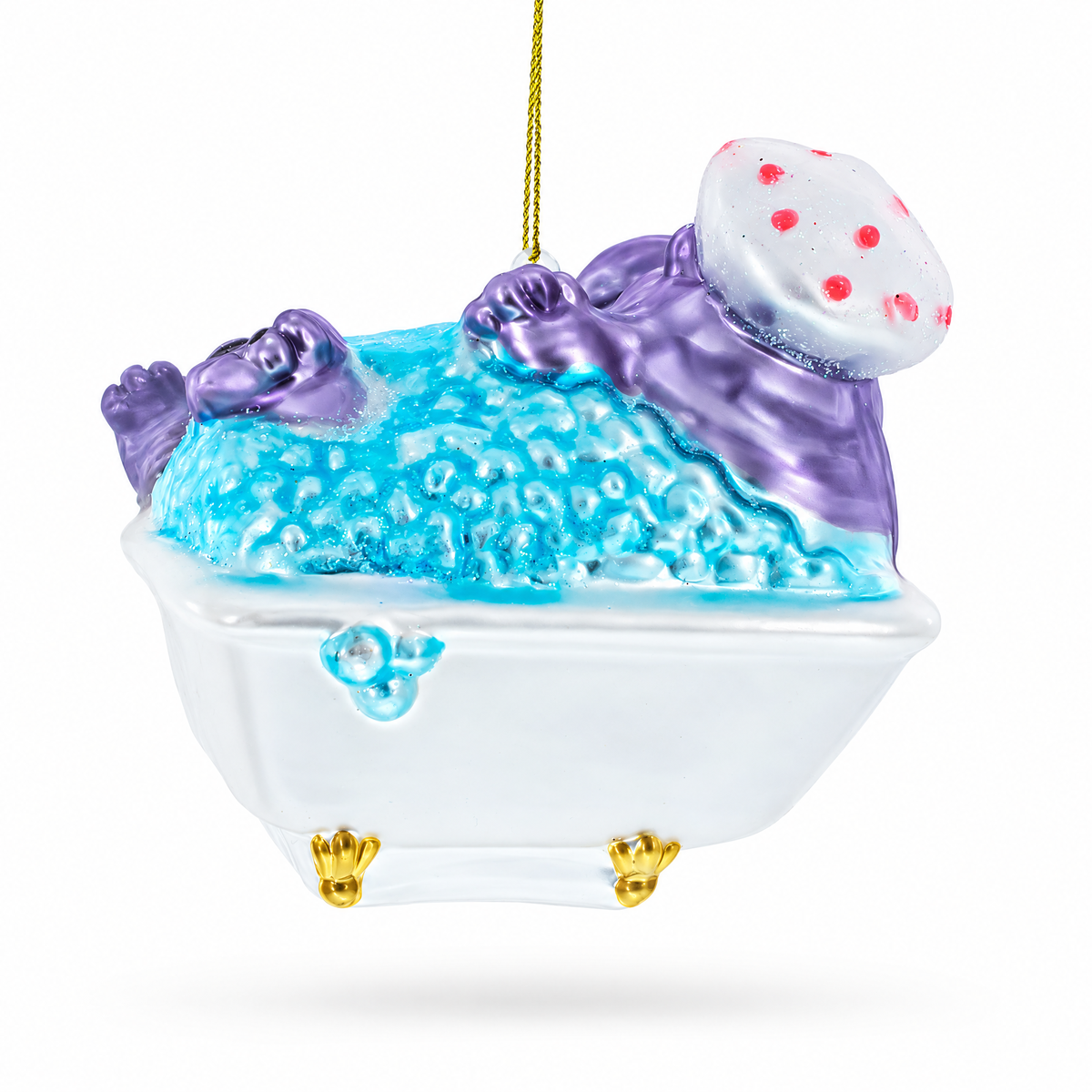 Hippo Taking Bath Glass Christmas Ornament